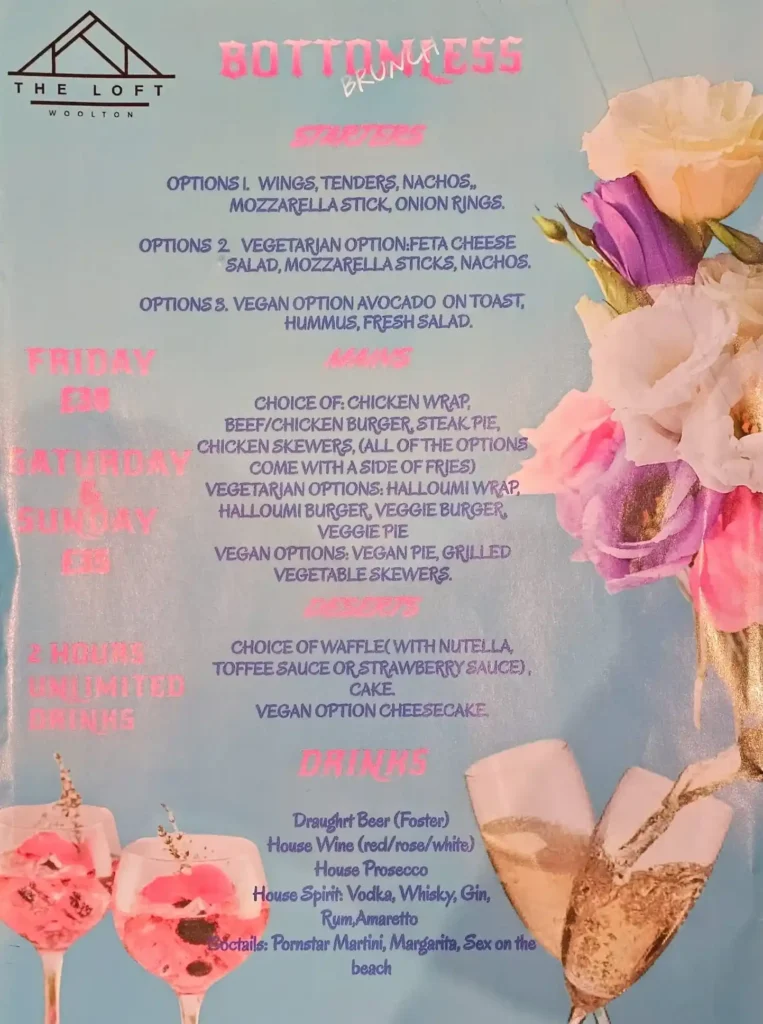 Bottomless Brunch Menu